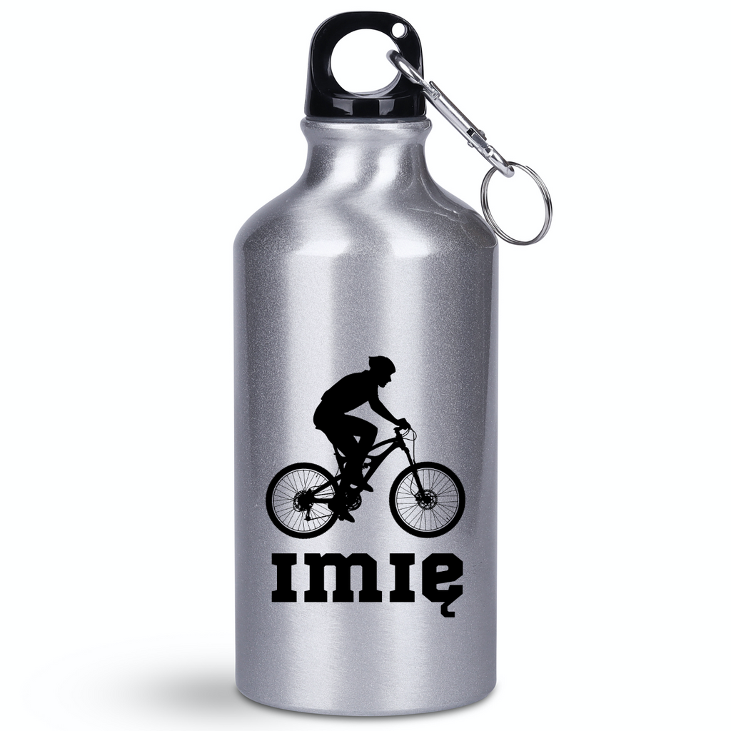 Butelka srebrna 400 ml z grafiką rowerową i imieniem do wyboru – dla rowerzysty #5