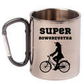 Kubek z czarnym karabińczykiem, nadrukiem „Super Rowerzystka” – dla rowerzystki #6