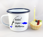 Kubek emaliowany biały z nadrukiem "Kubek Super Wędkarza" #1