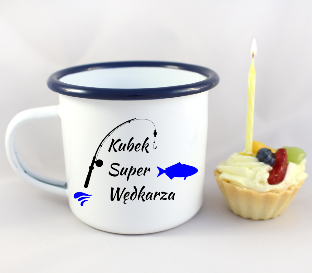 Kubek emaliowany biały z nadrukiem "Kubek Super Wędkarza" #1