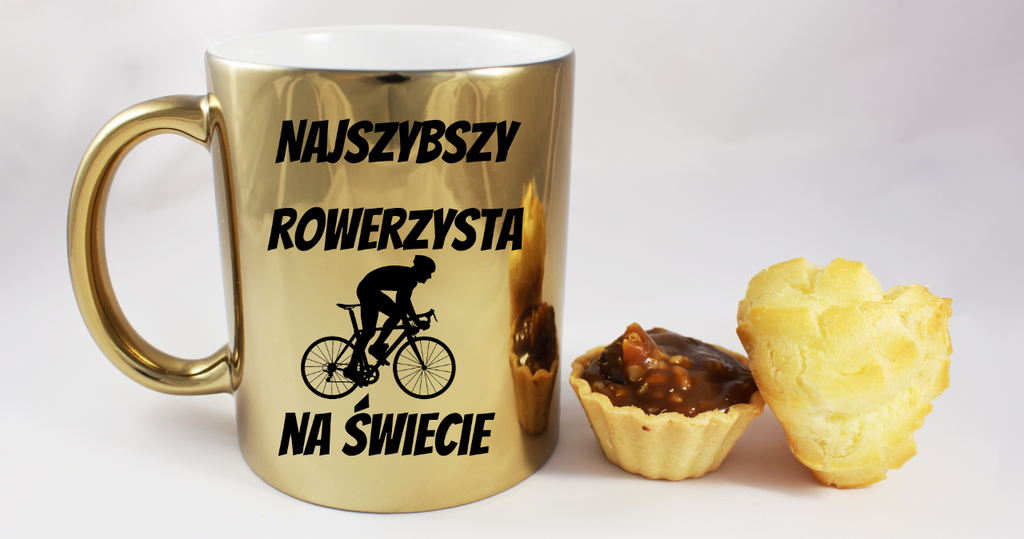 Kubek złoty z nadrukiem „Najszybszy rowerzysta na świecie” – dla rowerzysty #12