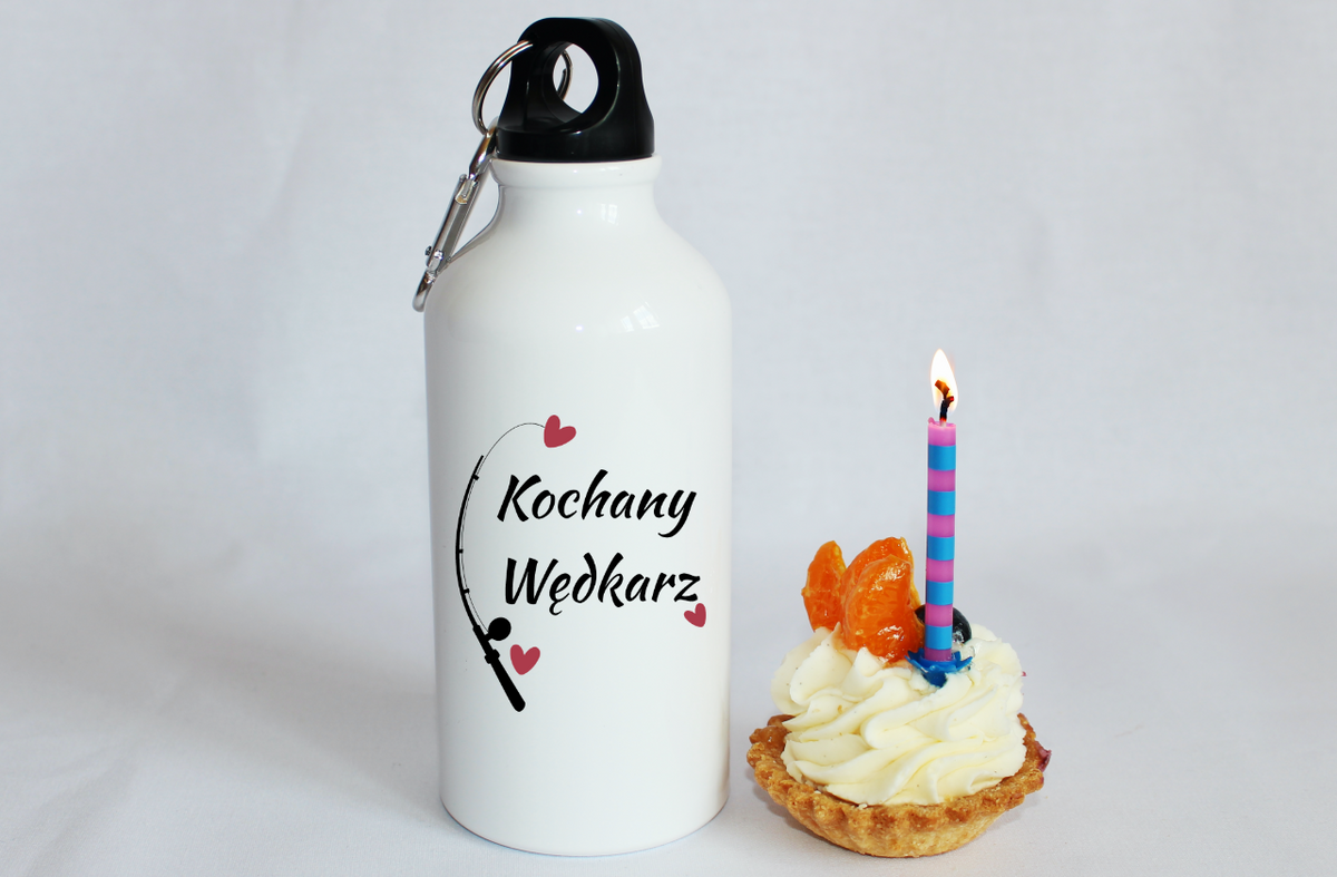 Bidon biały 400 ml z nadrukiem "Kochany Wędkarz" - wędkarstwo #1