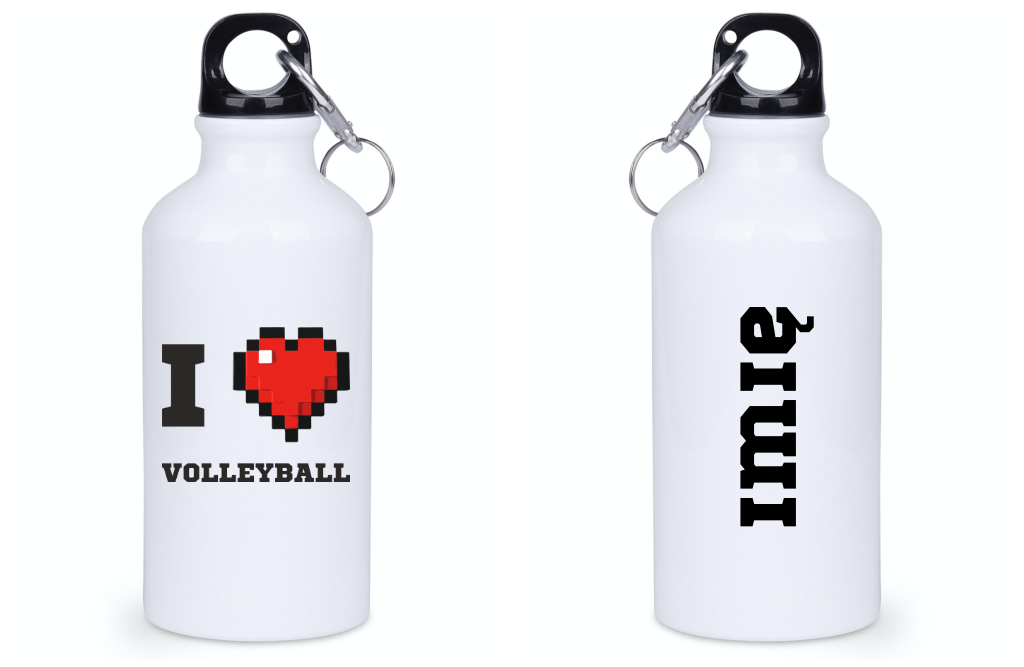 Bidon biały 400 ml z nadrukiem "I LOVE VOLLEYBALL" - siatkówka #1