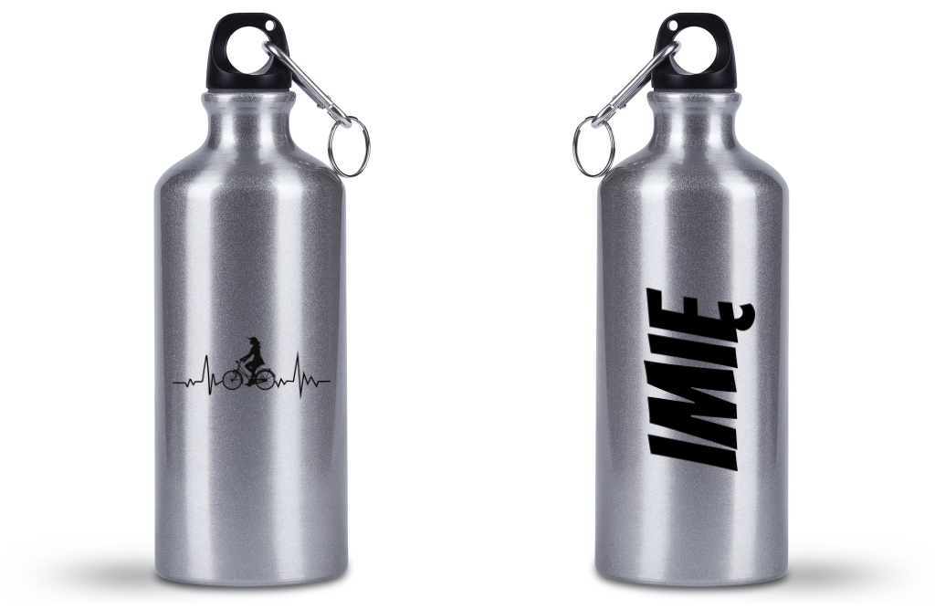 Bidon srebrny 500 ml na rower z grafiką rowerowe EKG - dla rowerzystki #2