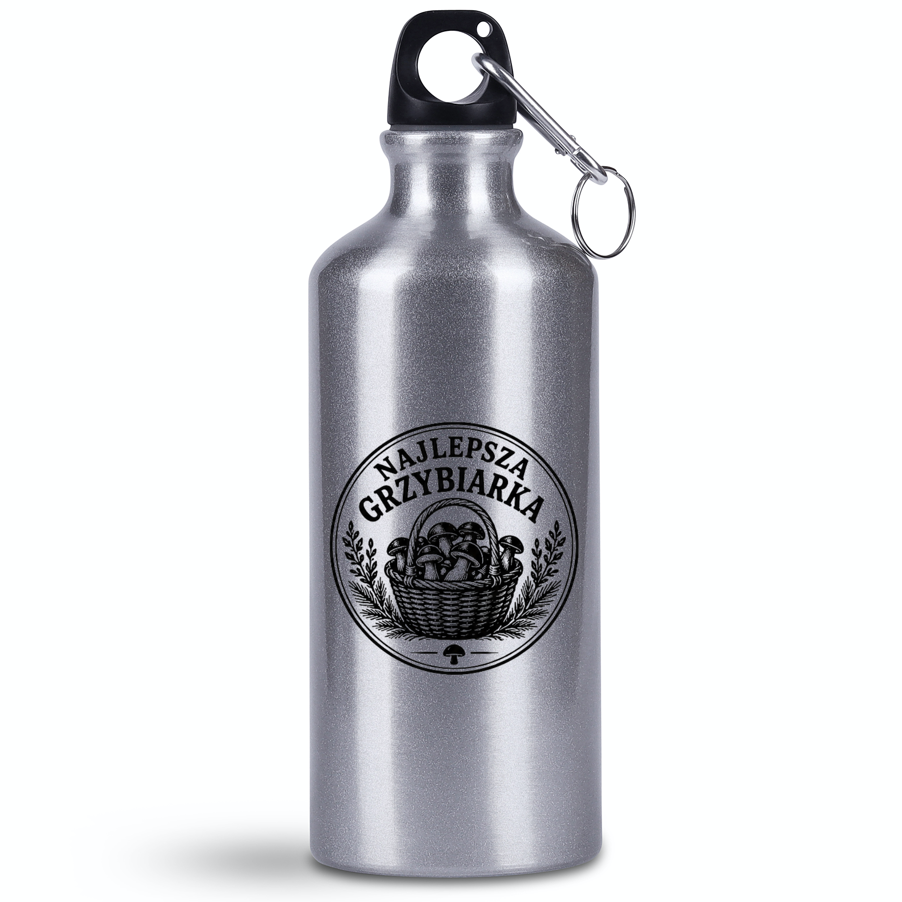 Bidon srebrny 500 ml z nadrukiem „Najlepsza Grzybiarka” – na grzyby #1