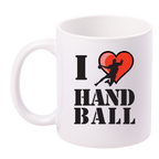 Kubek biały z grafiką piłkarza w sercu i napisem "I love HANDBALL" #2
