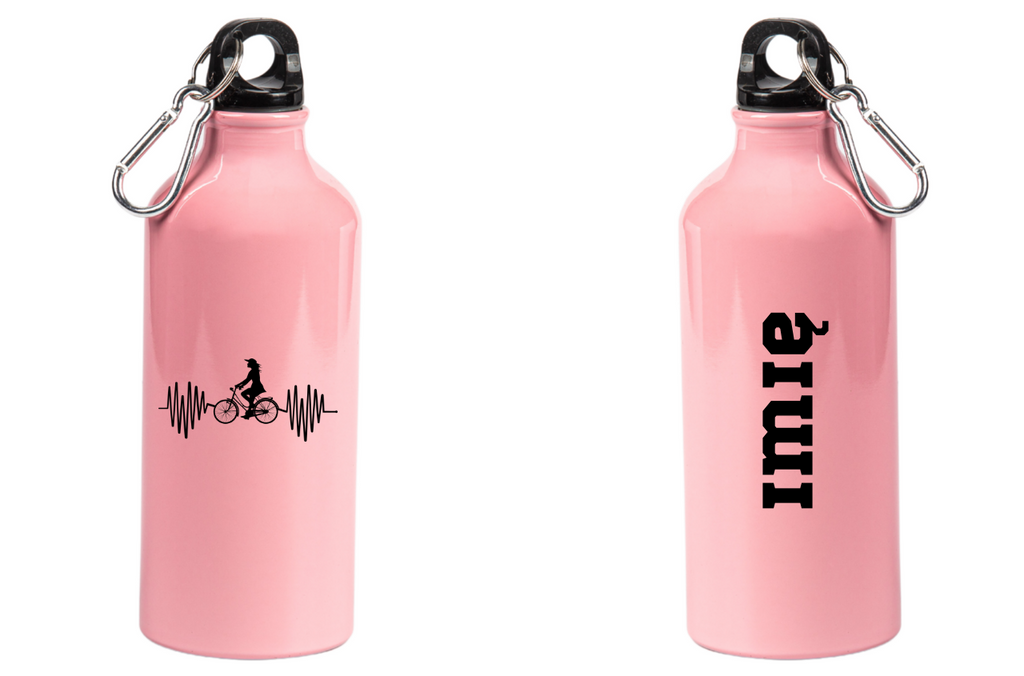 Butelka różowa 600 ml z grafiką rowerowe EKG, linia życia - dla rowerzystki #3