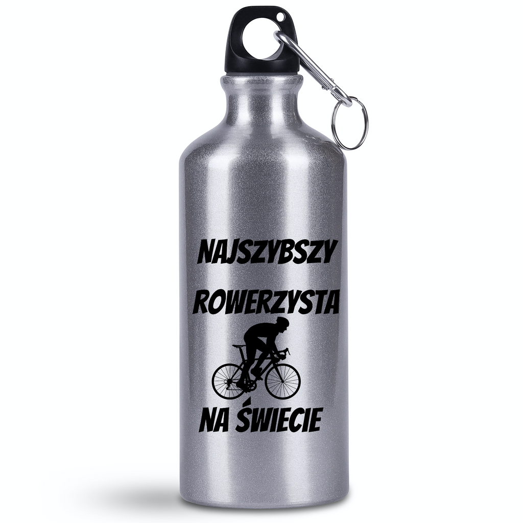 Bidon srebrny 500 ml na rower z nadrukiem „Najszybszy rowerzysta na świecie” – dla rowerzysty #8