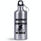 Bidon srebrny 500 ml na rower z nadrukiem „Najszybszy rowerzysta na świecie” – dla rowerzysty #8