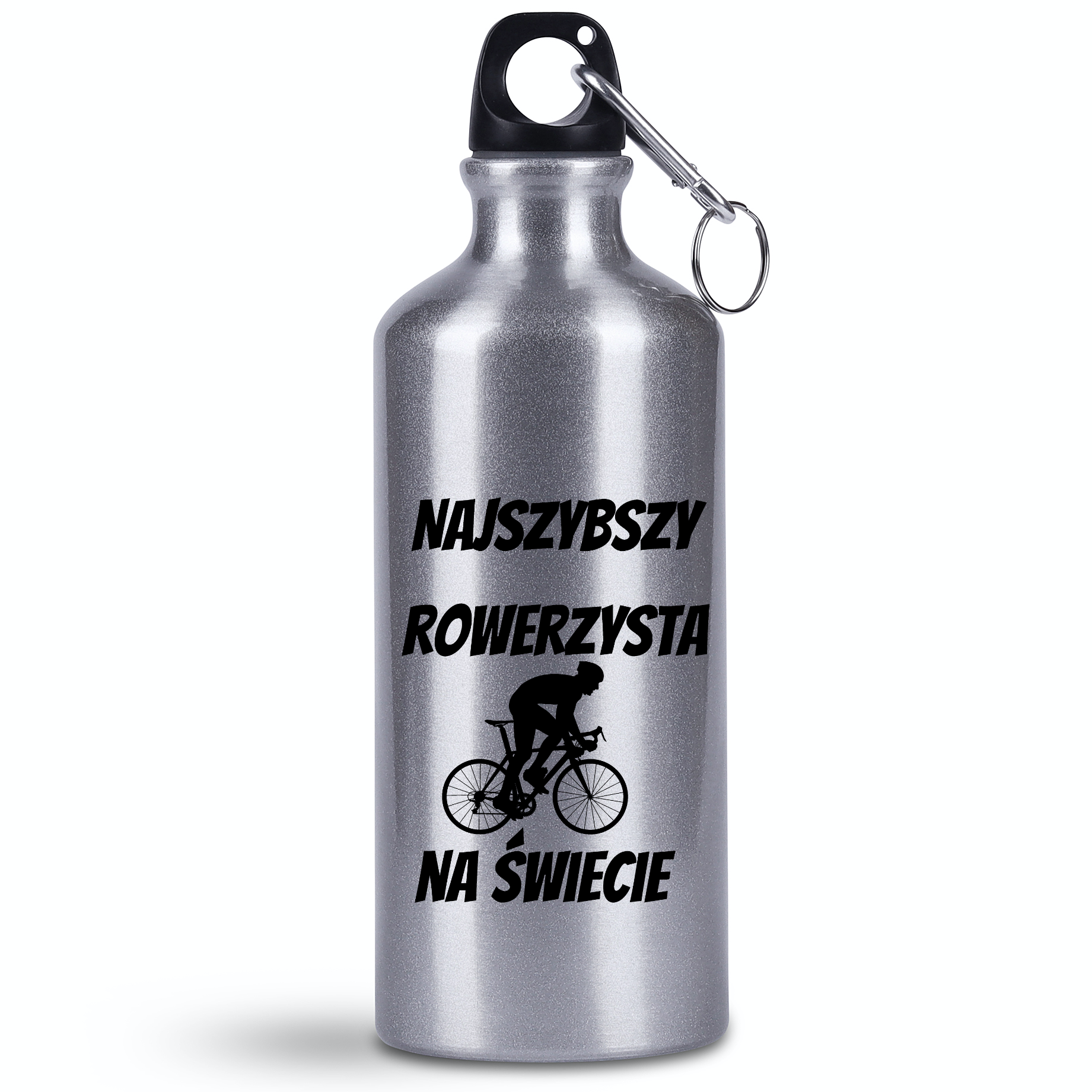 Bidon srebrny 500 ml na rower z nadrukiem „Najszybszy rowerzysta na świecie” – dla rowerzysty #8