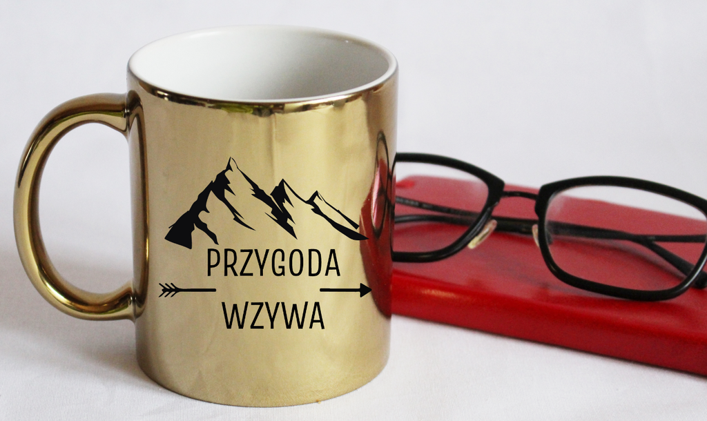 Kubek złoty z nadrukiem „Przygoda wzywa” – podróż, trekking #5
