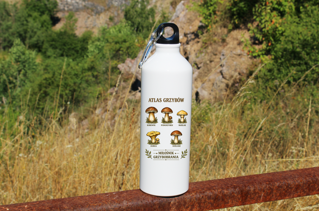 Butelka biała 800 ml z nadrukiem „Atlas Grzybów” – na grzyby, do lasu #7