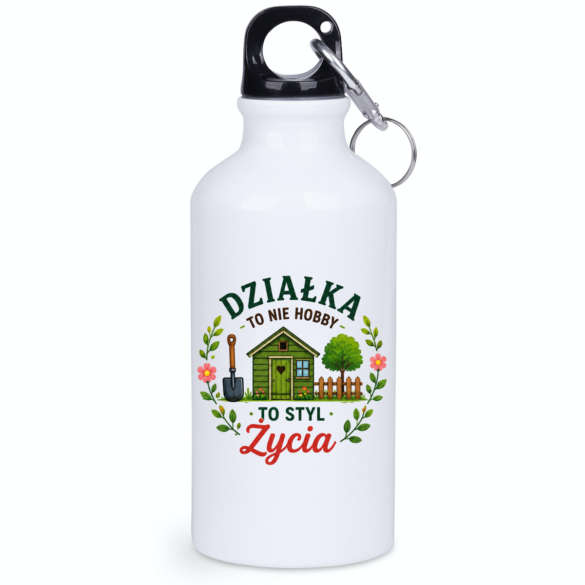 Butelka biała 400 ml z nadrukiem „Działka to nie hobby, to styl życia” – ogród, działka #2
