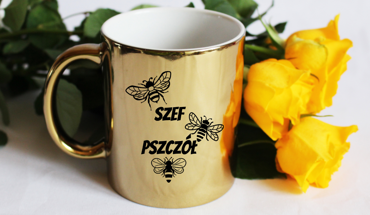 Kubek złoty z nadrukiem "Szef pszczół" - pszczelarstwo #3