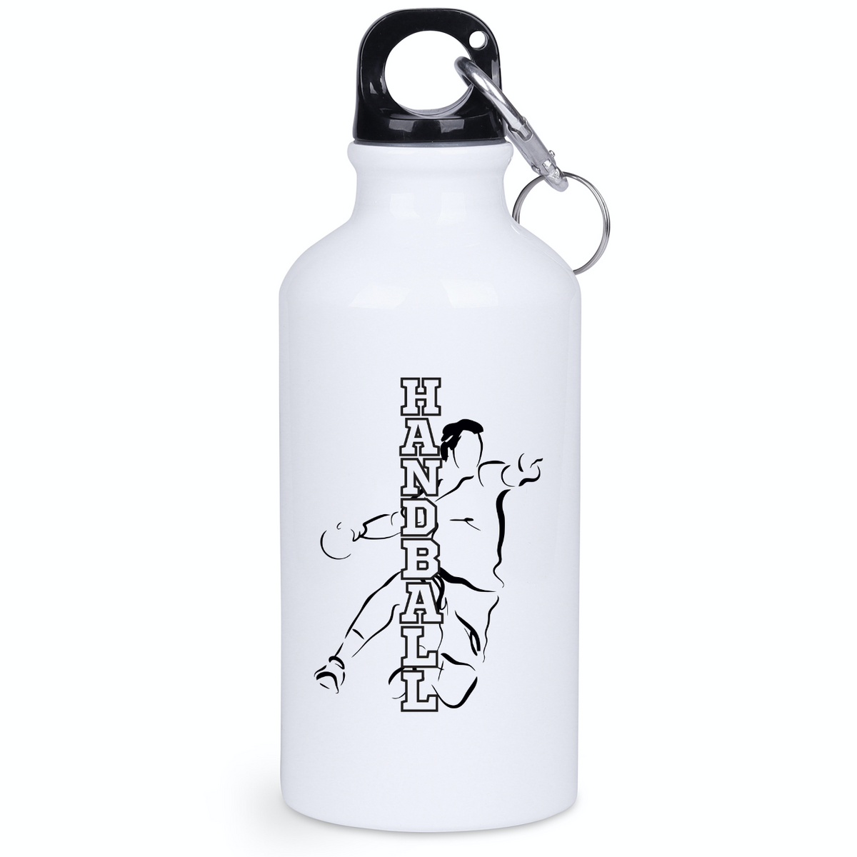 Bidon na wodę 400 ml z czarnym napisem "HANDBALL" i grafiką piłkarza #5