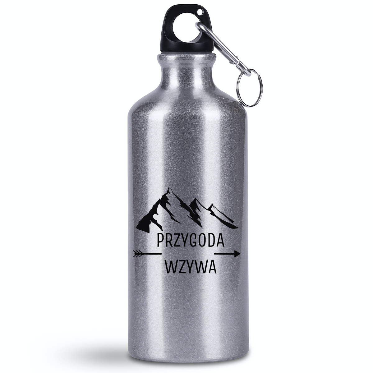 Bidon srebrny 500 ml z grafiką „Przygoda wzywa” - trekking, podróż #5