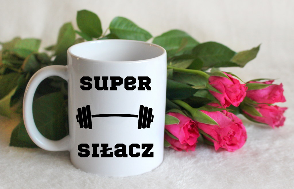 Kubek biały z nadrukiem „Super Siłacz” – na prezent, siłownia #3