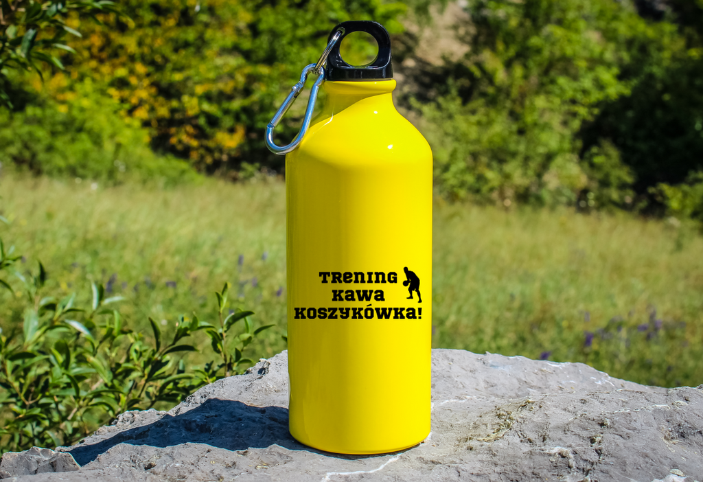 Bidon żółty 600 ml - koszykówka z napisem: "Trening Kawa Koszykówka" #1