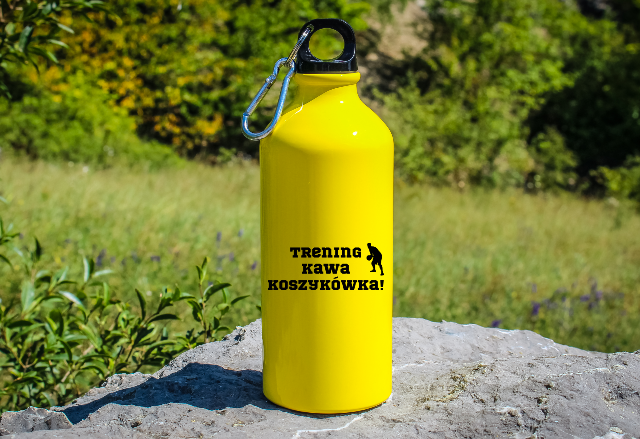 Bidon żółty 600 ml - koszykówka z napisem: "Trening Kawa Koszykówka" #1