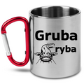 Kubek z czerwonym karabińczykiem i nadrukiem „Gruba ryba” – wędkarstwo #10