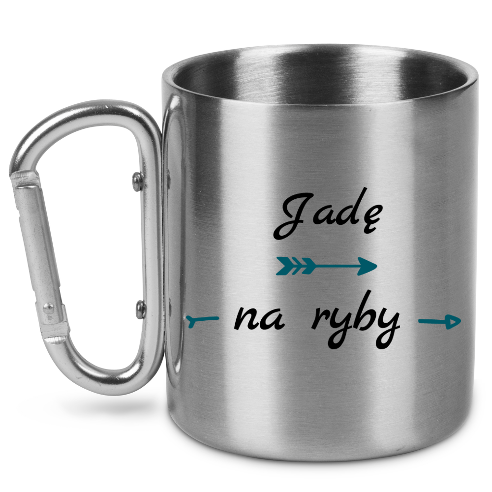Kubek ze srebrnym karabińczykiem i nadrukiem "Jadę na ryby" #3