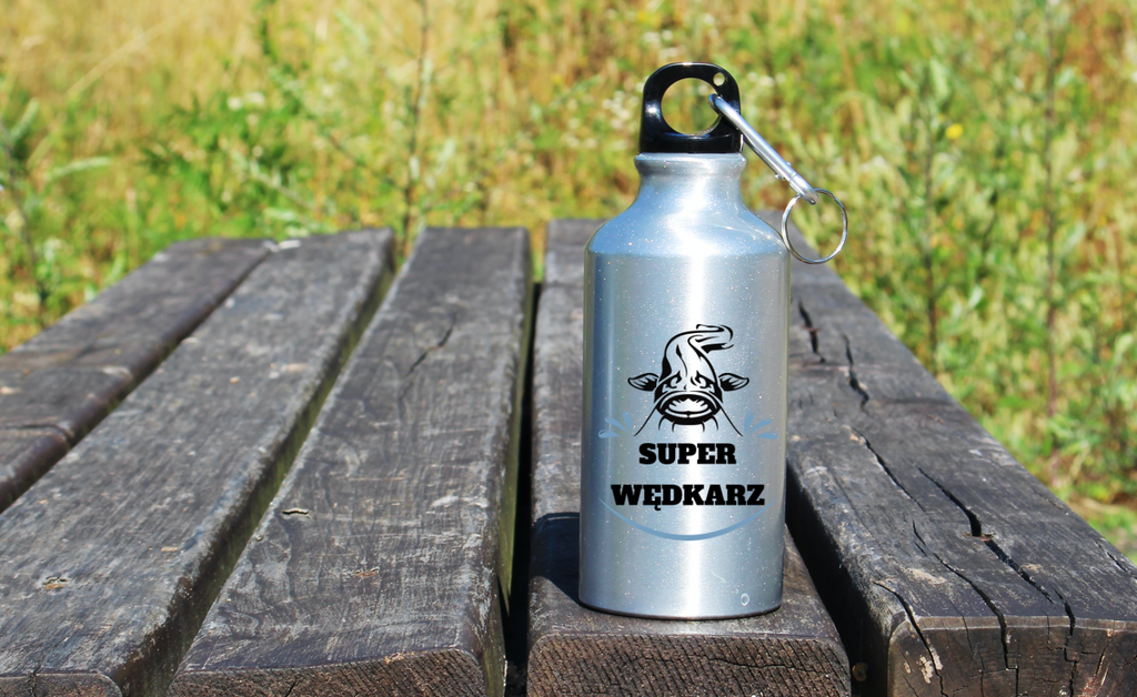 Butelka srebrna 400 ml z nadrukiem "Super wędkarz" – wędkarstwo #8