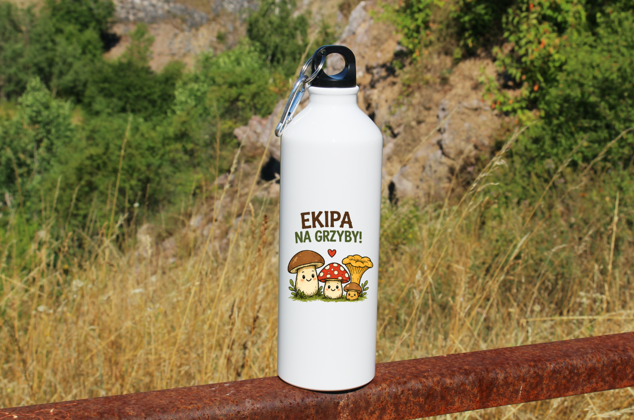 Butelka biała 800 ml z nadrukiem „Ekipa na grzyby” – na grzyby, do lasu #10