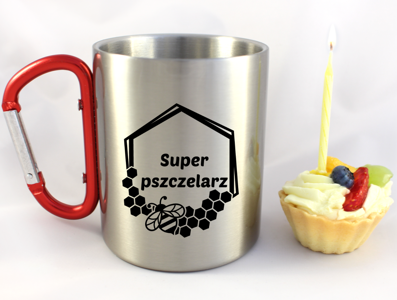 Kubek czerwony karabińczykiem z nadrukiem "Super pszczelarz" #9