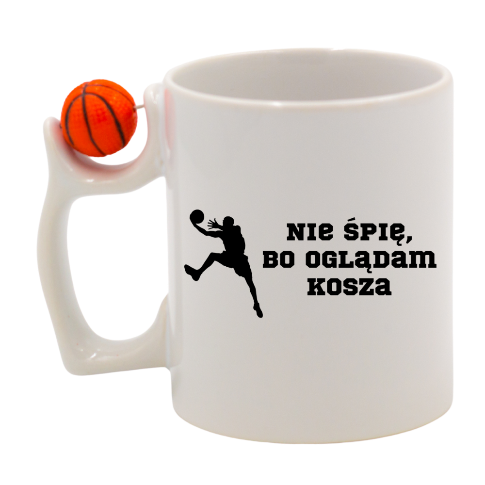 Kubek z piłką i nadrukiem "Nie śpię, bo oglądam kosza" – koszykówka #7