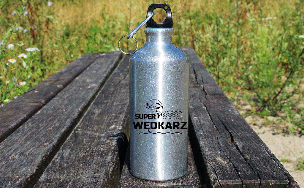 Butelka srebrna 500 ml z nadrukiem "Super wędkarz" – wędkarstwo #9