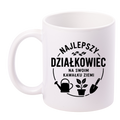 Kubek biały z nadrukiem „Najlepszy działkowiec na swoim kawałku ziemi” – ogród, działka #9
