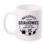 Kubek biały z nadrukiem „Najlepszy działkowiec na swoim kawałku ziemi” – ogród, działka #9