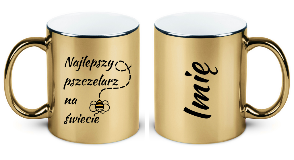 Kubek złoty z nadrukiem „Najlepszy pszczelarz na świecie” – pszczelarstwo #5