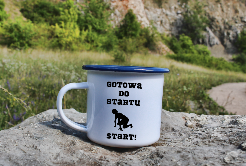 Kubek emaliowany dla biegaczki – z nadrukiem "Gotowa do startu start!" – bieganie #5