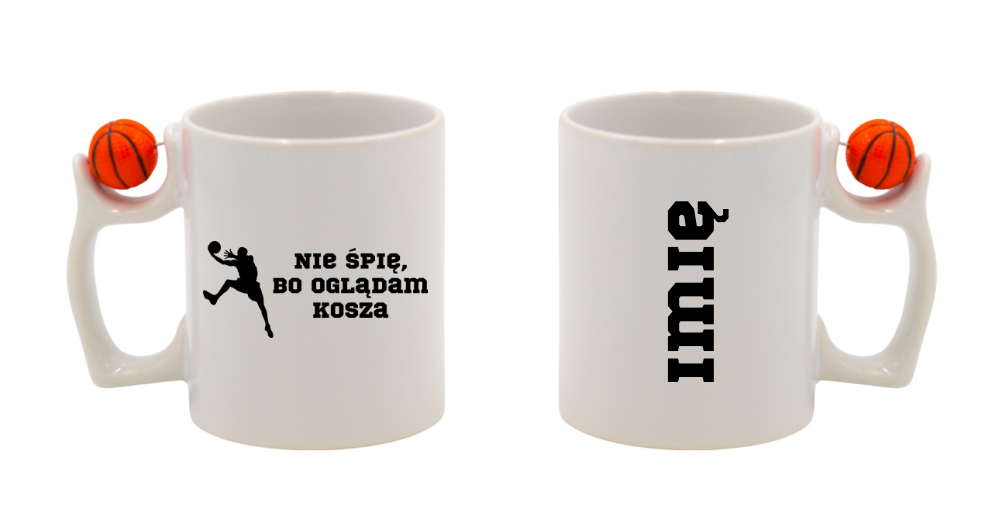 Kubek z piłką i nadrukiem "Nie śpię, bo oglądam kosza" – koszykówka #7