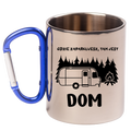 Kubek z niebieskim karabińczykiem i nadrukiem "Gdzie zaparkujesz, tam jest dom" – camping, camper #5