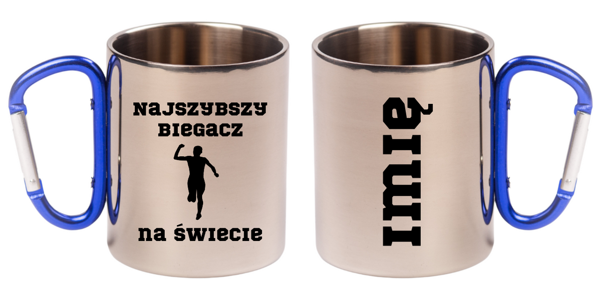 Biegowy kubek karabińczyk niebieski z nadrukiem "Najszybszy Biegacz na Świecie" #4