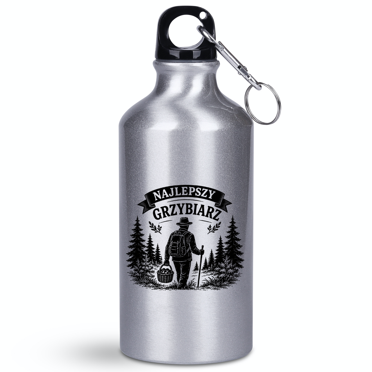 Butelka srebrna 400 ml z nadrukiem „Najlepszy Grzybiarz” – na grzyby #4