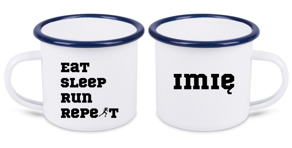 Kubek emaliowany prezent dla biegaczki - napis "Eat Sleep Run Repeat" – bieganie #11