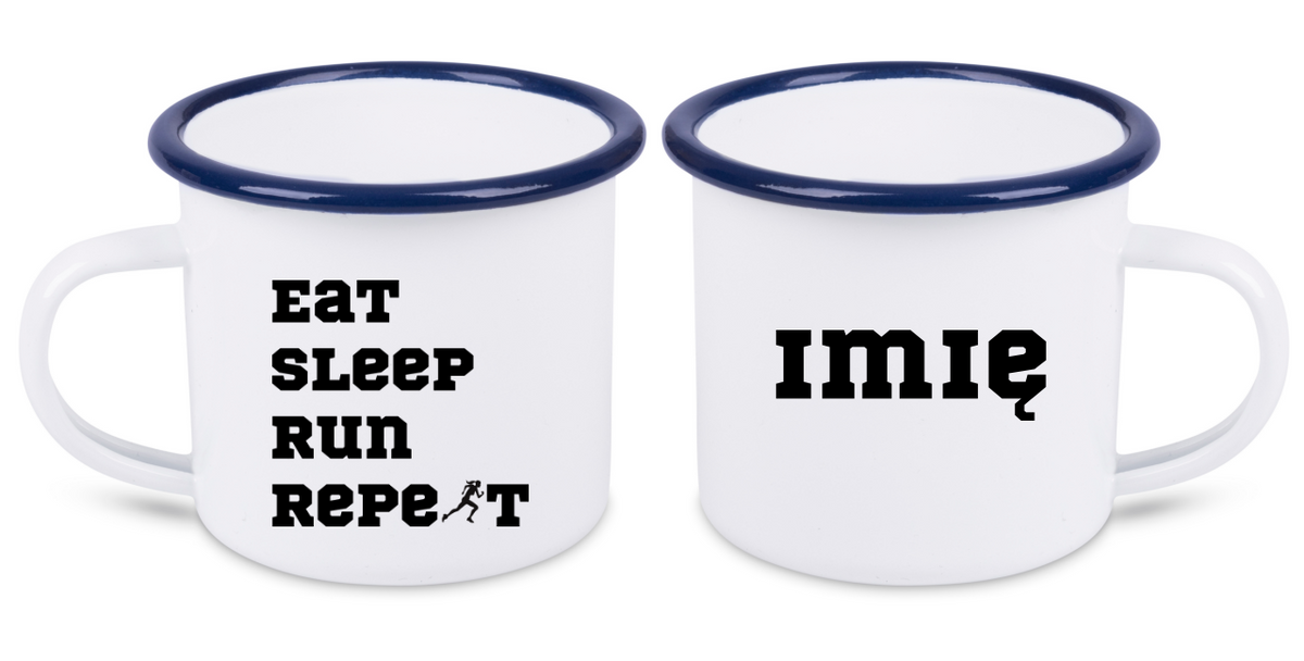 Kubek emaliowany prezent dla biegaczki - napis "Eat Sleep Run Repeat" – bieganie #11