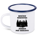 Kubek emaliowany biały z nadrukiem „Rzućmy wszystko, jedźmy pod namiot” – camping, namioty #10