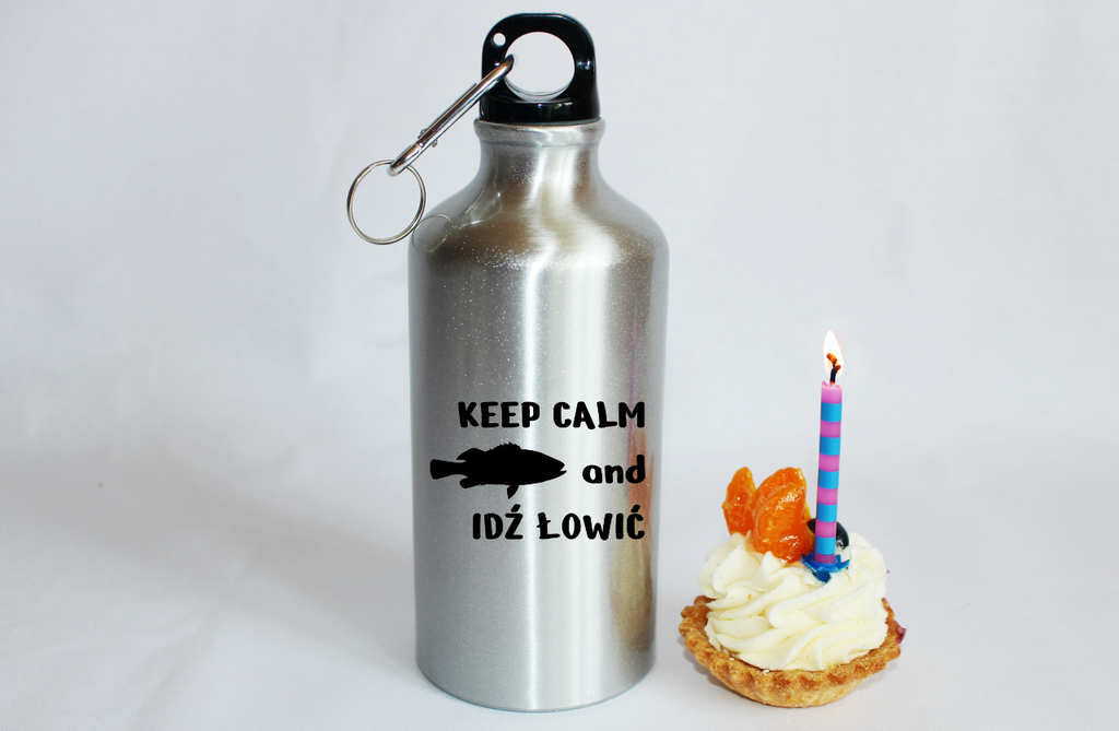 Butelka srebrna 500 ml z nadrukiem "KEEP CALM and IDŹ ŁOWIĆ" – wędkarstwo #5