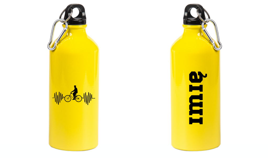 Bidon żółty 600 ml z grafiką rowerowe EKG, linia życia – dla rowerzysty #1