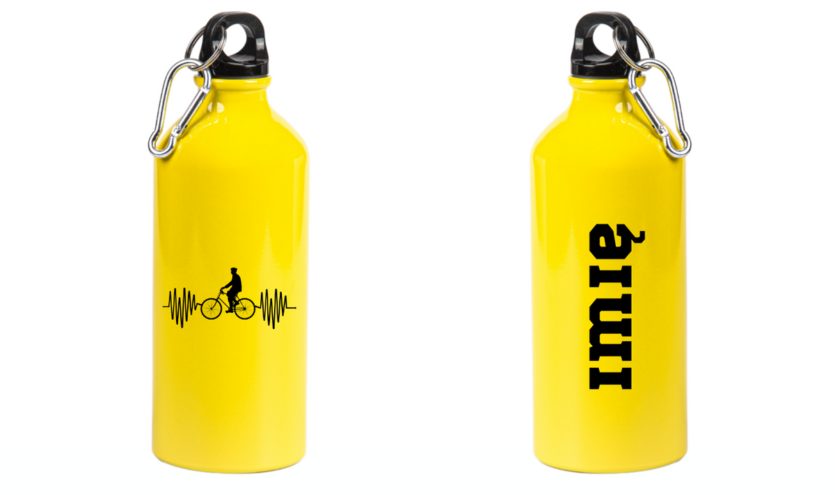 Bidon żółty 600 ml z grafiką rowerowe EKG, linia życia – dla rowerzysty #1