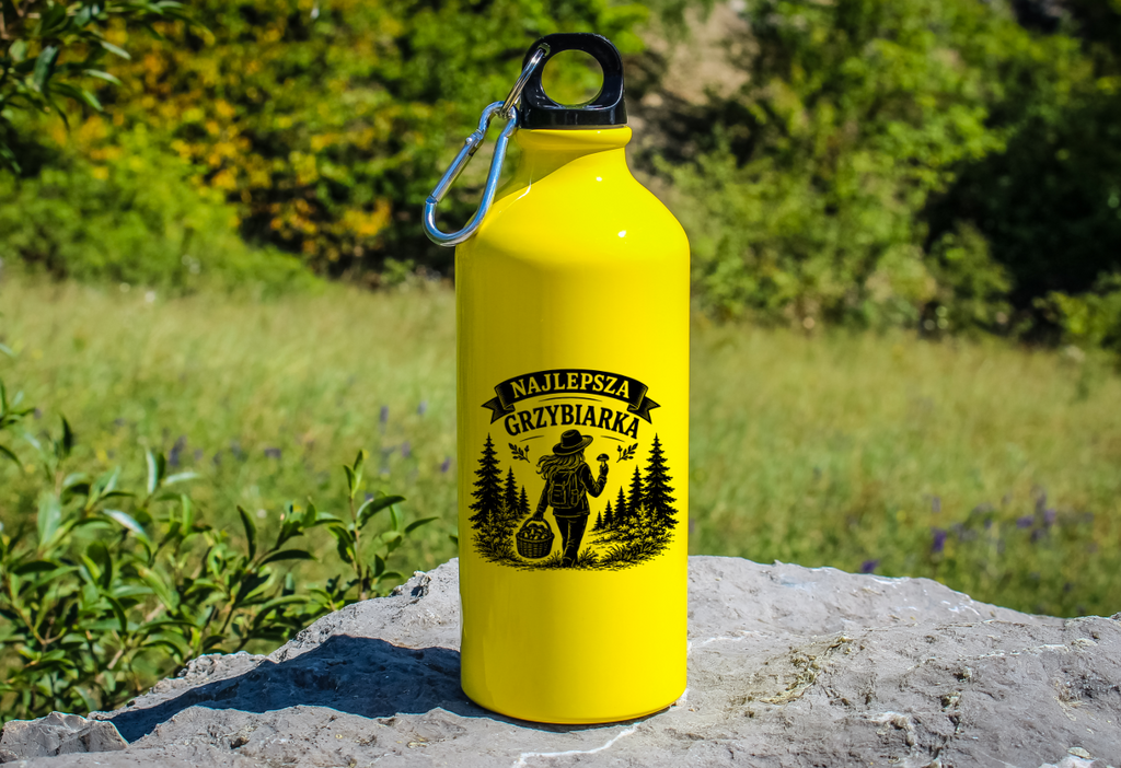 Butelka żółta 600 ml z nadrukiem „Najlepsza Grzybiarka” – na grzyby #3