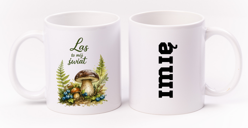 Kubek biały z nadrukiem „Las to mój świat” – grzyby, las #9