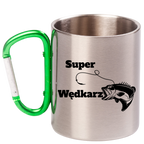 Kubek metalowy 300 ml z zielonym karabińczykiem i nadrukiem "Super Wędkarz" – wędkarstwo #5