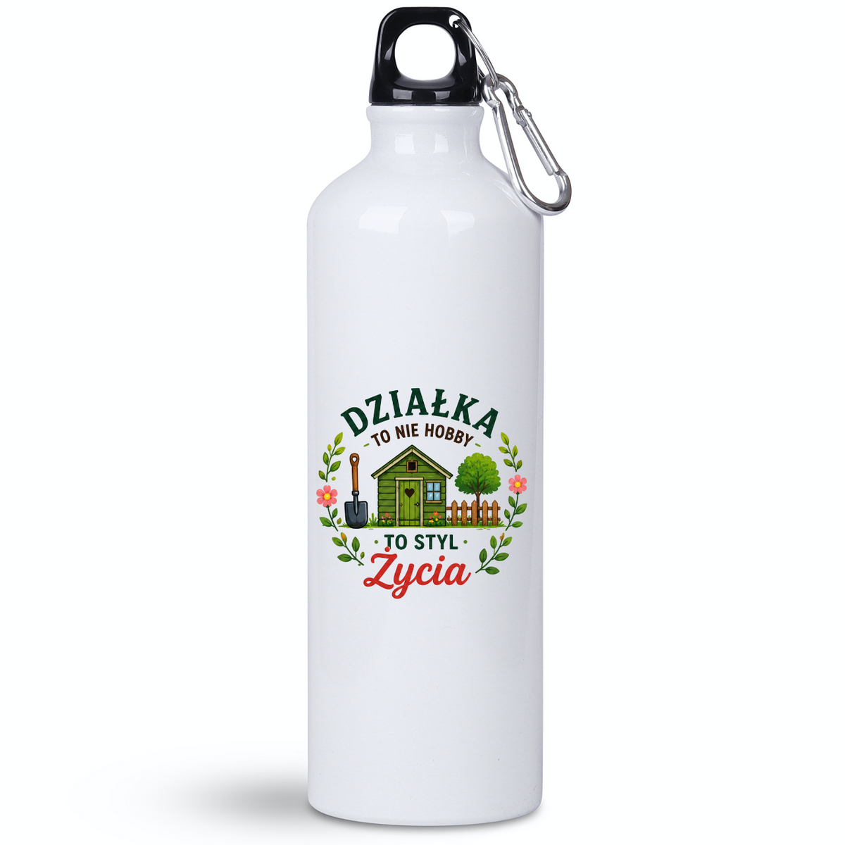 Butelka biała 800 ml z nadrukiem „Działka to nie hobby, to styl życia” – działka, ogród #2