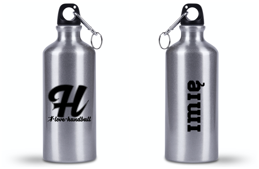 Butelka srebrna 500 ml z napisem "I Love Handball" i literą H #3
