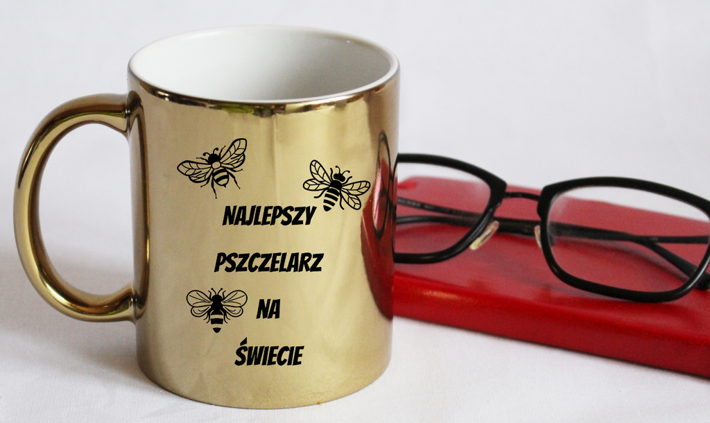 Kubek złoty z nadrukiem "Najlepszy pszczelarz na świecie" - pszczelarstwo #1